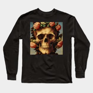 Skull flowers floral creepy 3d skull Long Sleeve T-Shirt